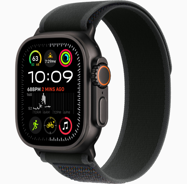 Apple Watch Ultra 2 (2024) GPS, 49 мм, корпус черного из титана, ремешок Trail черного цвета M/L (MX4V3)