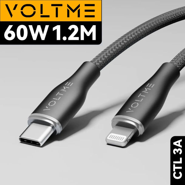 Кабель USB2.0 CL312 VOLTME RUGG USB C+Lighting 3A 1.2м Нейлон 60W, черный