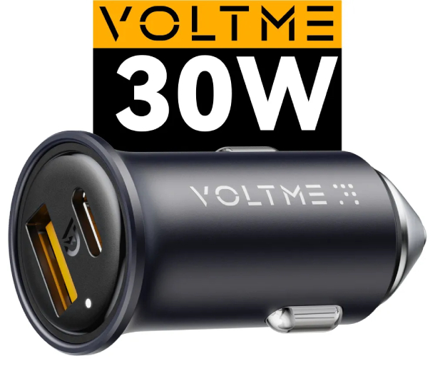 Автомобильное зарядное устройство VOLTME Cazo 30CA Алюминиевый корпус (30Вт W USB A + Type-C ), синий
