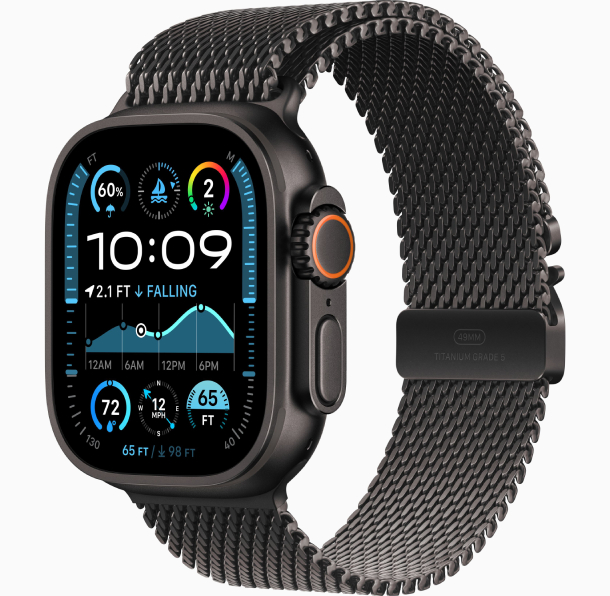 Apple Watch Ultra 2 (2024) GPS, 49 мм, корпус из черного титана, ремешок Milanese черного цвета (MX5V3) L