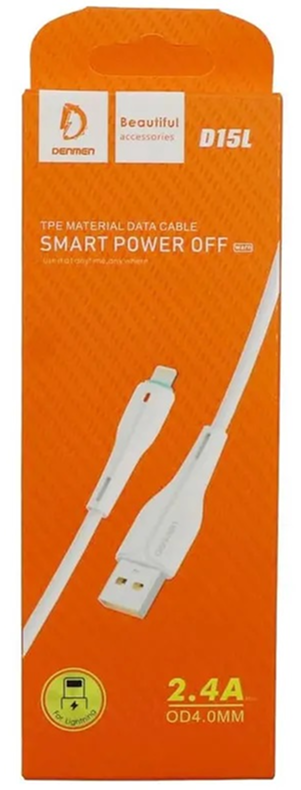 Кабель Denmen Lightning (2.4A) D15L White