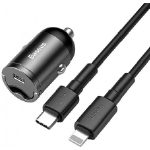 Автомобильное зарядное устройство Baseus Tiny Star Mini PPS USB-C + кабель Lightning, 18W, черный
