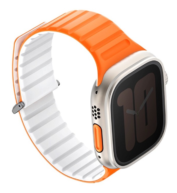 Ремешок силиконовый Uniq REVIX EVO для Apple Watch 49/45/44/42MM, (AMBER ORANGE/WHITE)