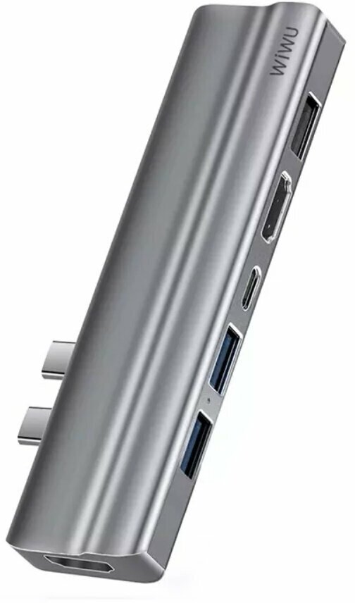 Адаптер WIWU 8 in 1 Dual Type C -> 2х USB 3.0 Hub, SD/Micro SD, Type C, 2x HDMI