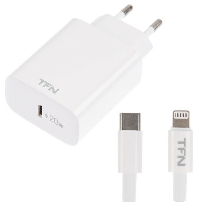 Сетевое зарядное устройство TFN USB-C + кабель USB-C, 20W, белый