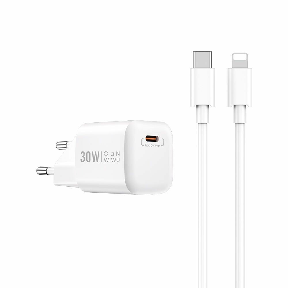 Сетевое зарядное устройство WiWU U006 USB-C 30W+кабель Type-C-Type-C (Вилка UK) белый