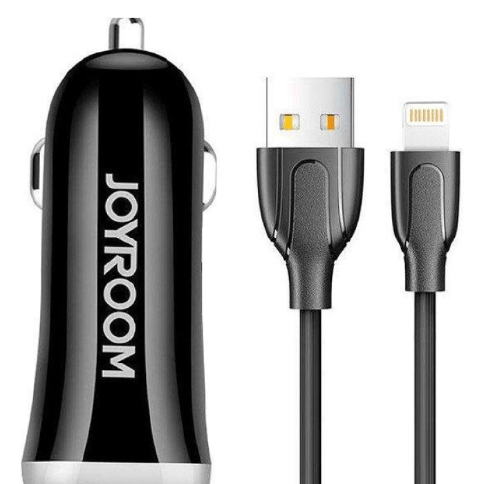 Автомобильное зарядное устройство JOYROOM USB-A + кабель Lightning, черный