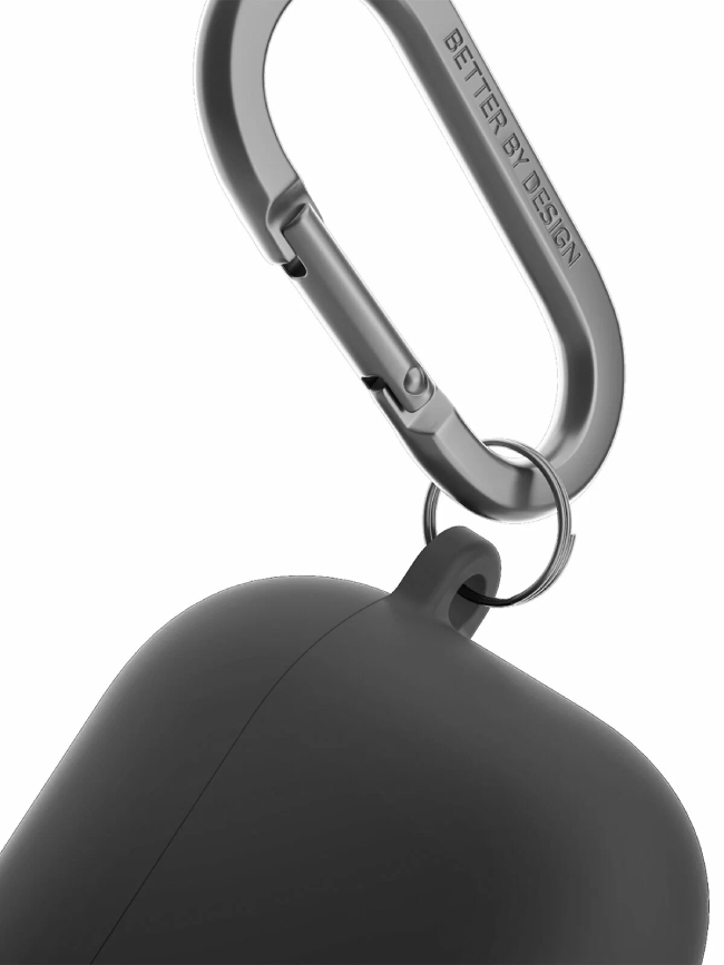 Чехол Uniq для Airpods 4 чехол NEXO Liquid silicone +carabin +Sports ear hooks Black