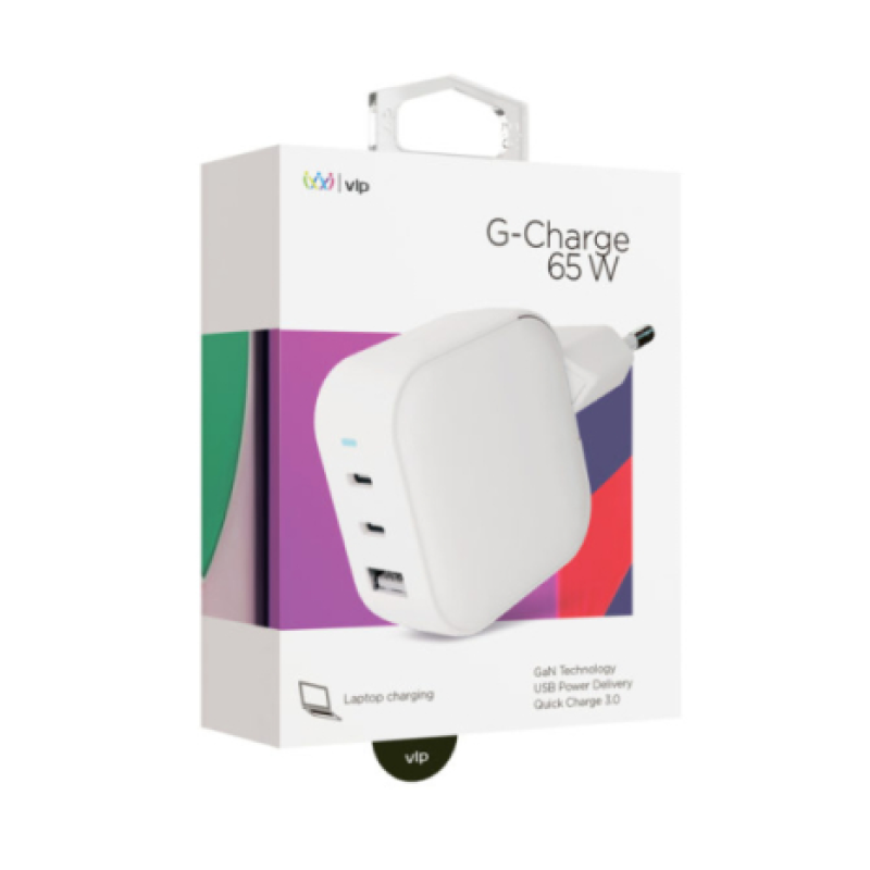 Сетевое зарядное устройство VLP G-Charge 65Вт USB-C+USB-C+USB-A, PD, QC, белый