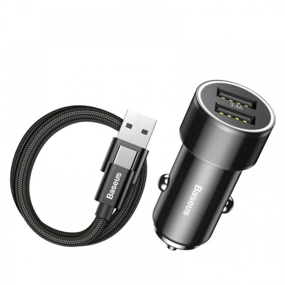 Автомобильное зарядное устройство Baseus Small Screw 2 USB-A, 24W, черный
