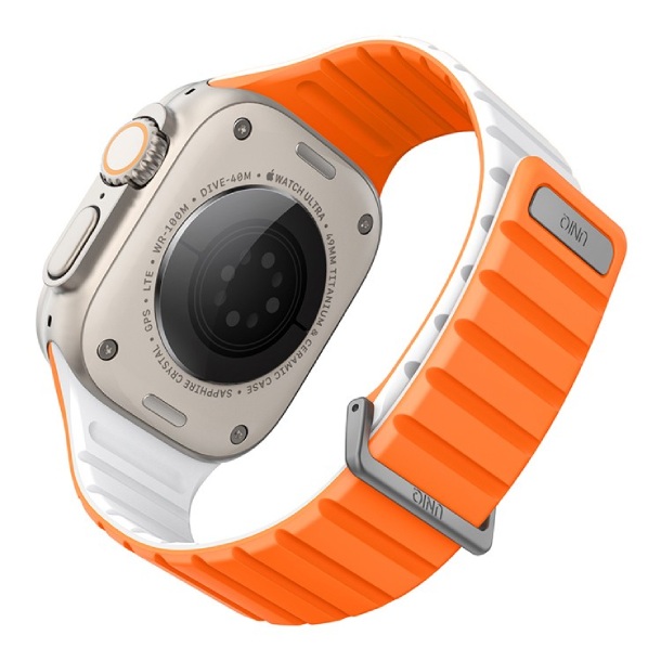 Ремешок силиконовый Uniq REVIX EVO для Apple Watch 49/45/44/42MM, (AMBER ORANGE/WHITE)