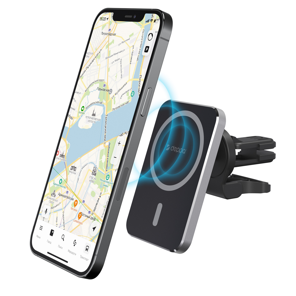 Автомобильный держатель Deppa Mage Safe Qi для iPhone, магнитный, черный