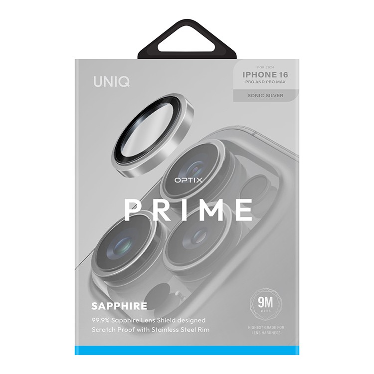 Сапфировое стекло на камеру Uniq OPTIX PRIME для iPhone 16 Pro/16 Pro Max, Серебро Сапфировое стекло на камеру Uniq OPTIX PRIME для iPhone 16 Pro/16 Pro Max, Серебро