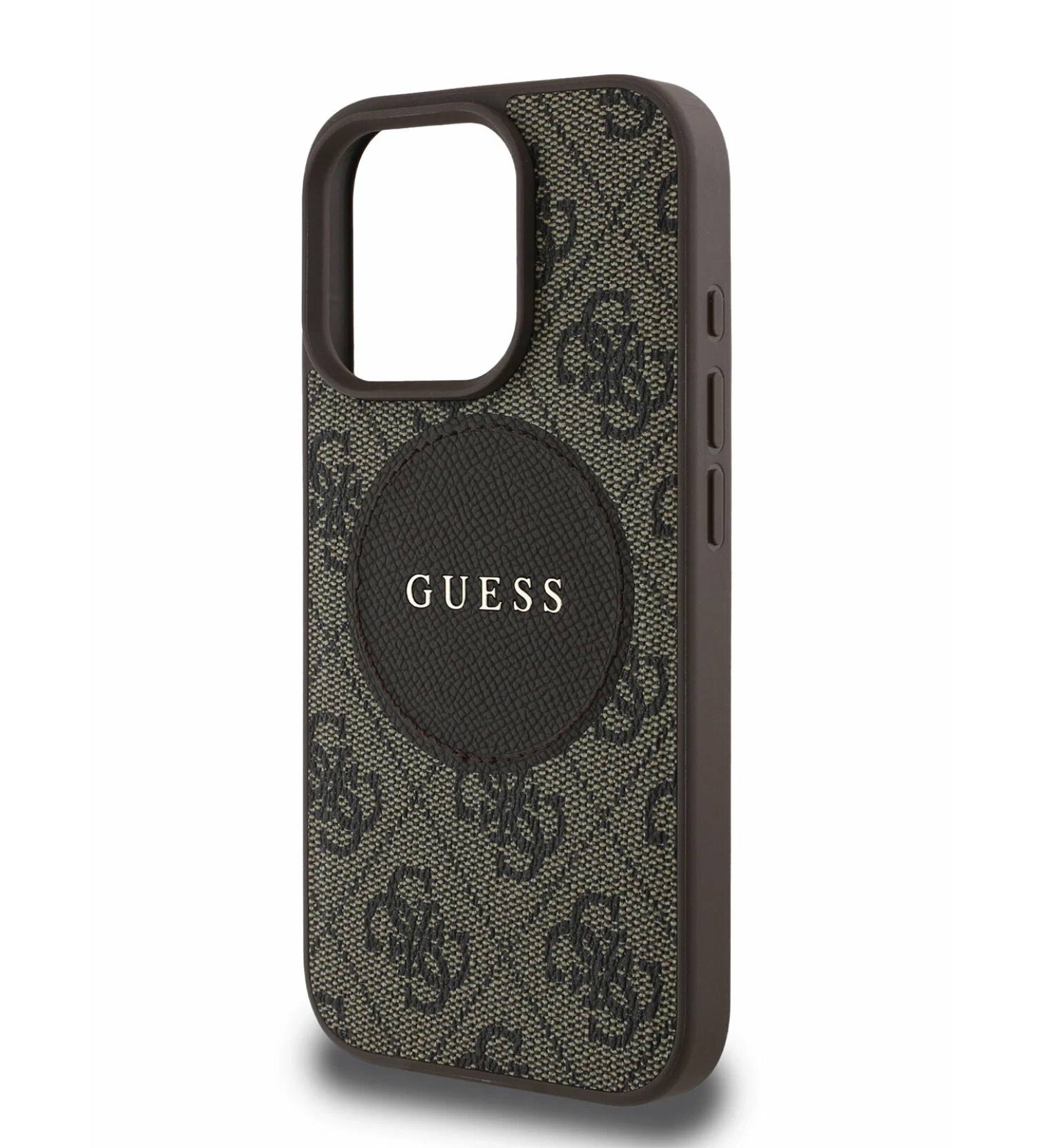 Чехол Guess PU 4G with Round Patch Metal logo Hard Brown (MagSafe) для iPhone 16 Pro Max