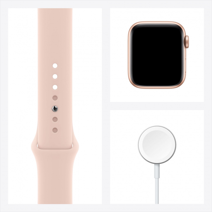 Apple Watch Series 6, 40 мм, корпус из алюминия золотого цвета, спортивный ремешок цвета «розовый песок» (MG123)