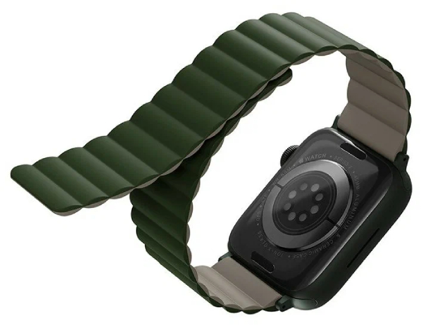 Ремешок силиконовый Uniq REVIX для Apple Watch 49/45/44/42, цвет зеленый/серо-бежевый