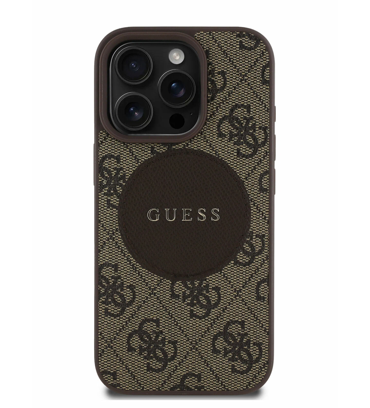 Чехол Guess PU 4G with Round Patch Metal logo Hard Brown (MagSafe) для iPhone 16 Pro Max