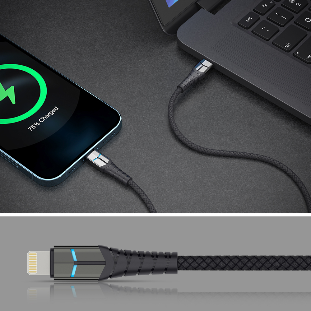 Кабель LED Deppa USB-C – Lightning, 1.2м, черный