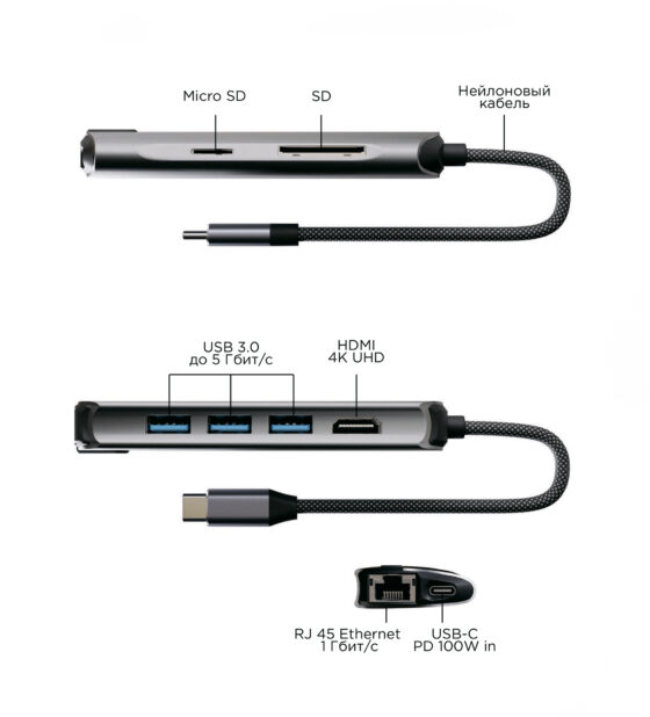 Адаптер "vlp" Infinity USB-C Hub 8 в 1, графит
