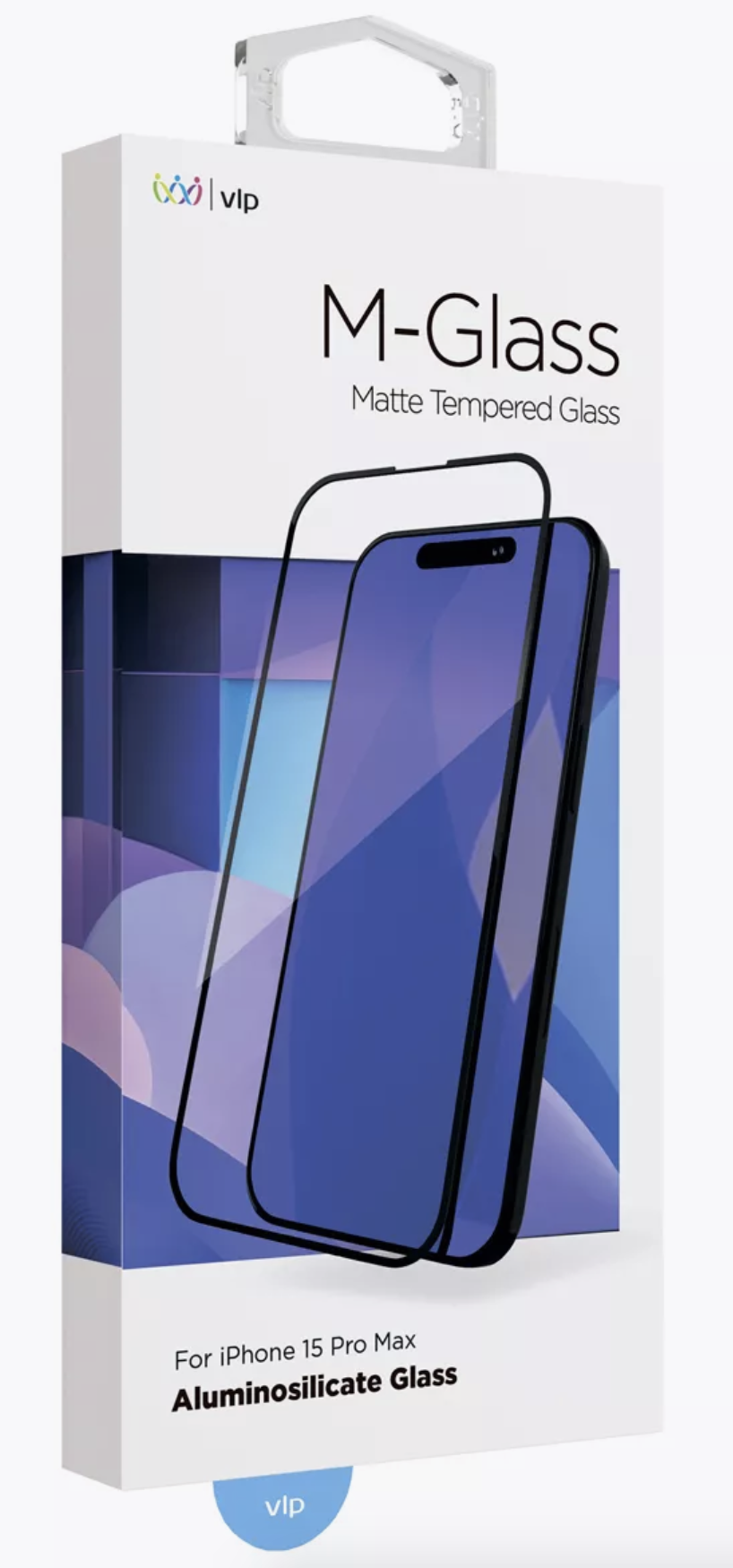 Защитное стекло "vlp" M-Glass для iPhone 15 Pro, черная рамка, матовое