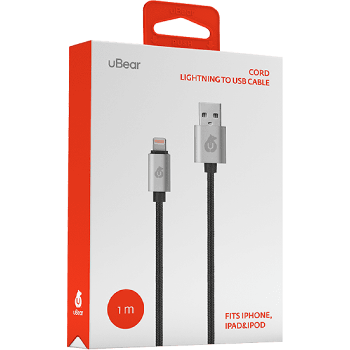 Кабель Ubear USB-A – Lightning, (Nelon+Aluminum), 1м, черный