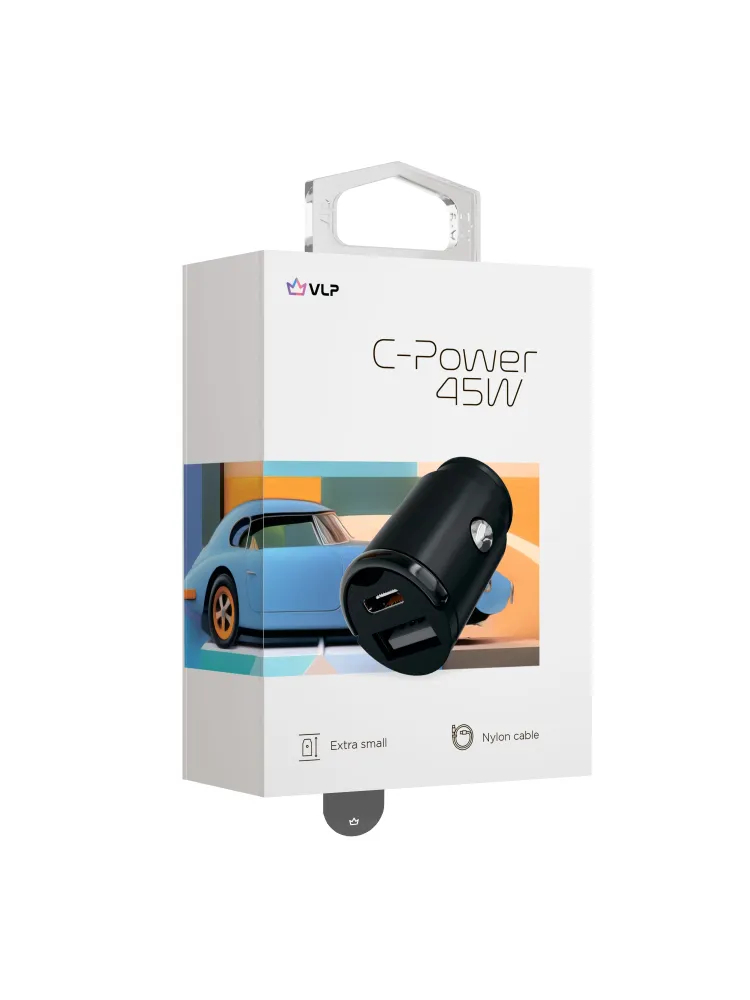 Автомобильное зарядное устройство VLP С-Power 45W USB-C+USB-A, PD, QC, черный