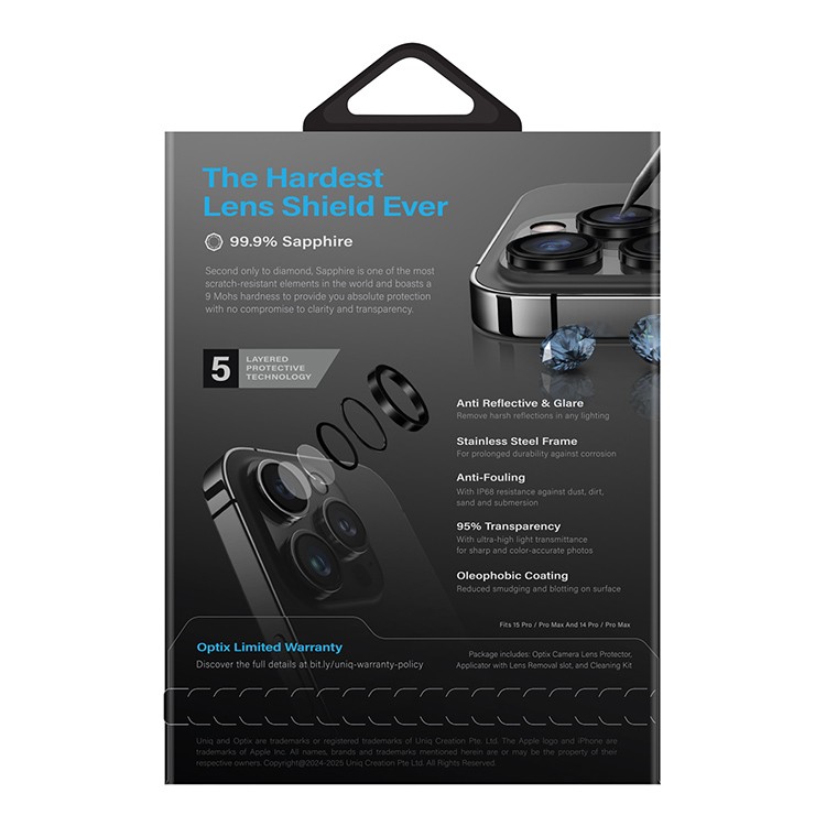 Сапфировое стекло на камеру Uniq OPTIX PRIME для iPhone 16 Pro/16 Pro Max, Серебро Сапфировое стекло на камеру Uniq OPTIX PRIME для iPhone 16 Pro/16 Pro Max, Серебро