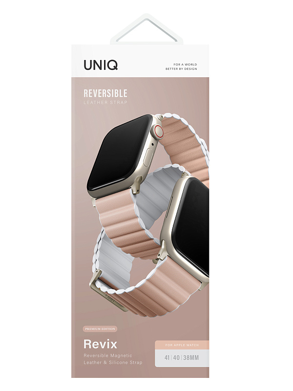 Ремешок Uniq для Apple Watch 42/41/40 mm Revix Premium Ed. Leather/Silicone Blush Pink/White лиш